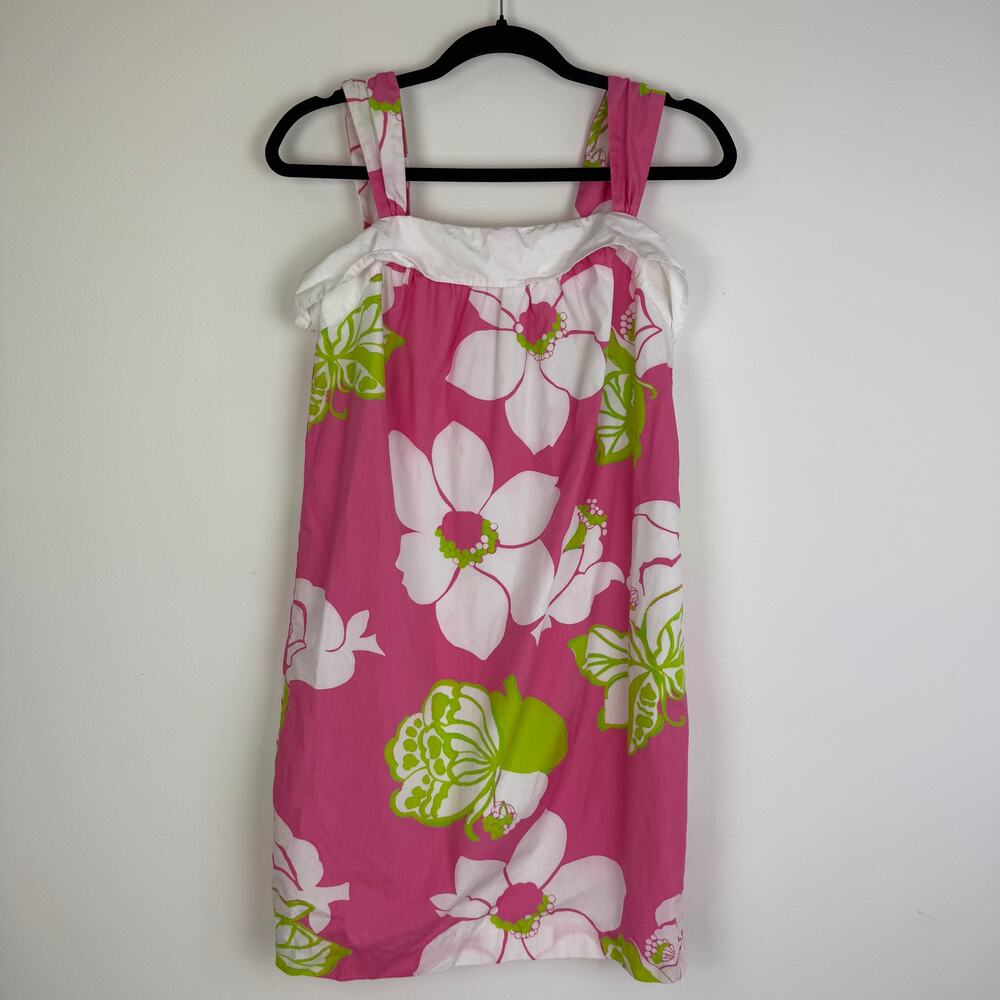 Lilly Pulitzer Womens Sleeveless Floral Lined Pink/White Cotton Shift Dress 4